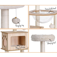 i.Pet Cat Tree Tower Scratching Post Scratcher 142cm Wood Bed Condo House