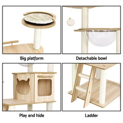 i.Pet Cat Tree Tower Scratching Post Scratcher 174cm Wood Bed Condo House Ladder