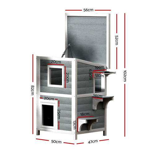 i.Pet Outdoor Cat House Shelter 56cm x 52cm x 82cm Rabbit Hutch Wooden Condo Small Outdoor Cat House