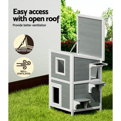 i.Pet Outdoor Cat House Shelter 56cm x 52cm x 82cm Rabbit Hutch Wooden Condo Small Outdoor Cat House
