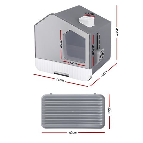 i.Pet Cat Litter Box Large Tray Kitty Toilet Enclosed Cat Litter Box Hooded Scoop Mat Grey