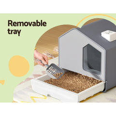 i.Pet Cat Litter Box Large Tray Kitty Toilet Enclosed Cat Litter Box Hooded Scoop Mat Grey