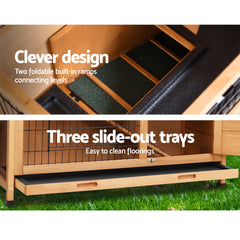 i.Pet Rabbit Hutch Chicken Coop 91.5cm x 46cm x 116.5cm Chicken Coop Large House Cage Run Wooden Outdoor
