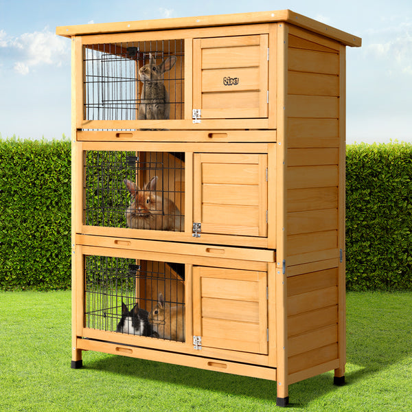i.Pet Rabbit Hutch Chicken Coop 91.5cm x 46cm x 116.5cm Chicken Coop Large House Cage Run Wooden Outdoor