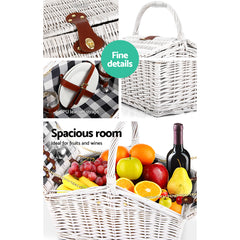 Alfresco 2 Person Picnic Basket Set Willow Vintage Baskets Insulated Blanket Bag
