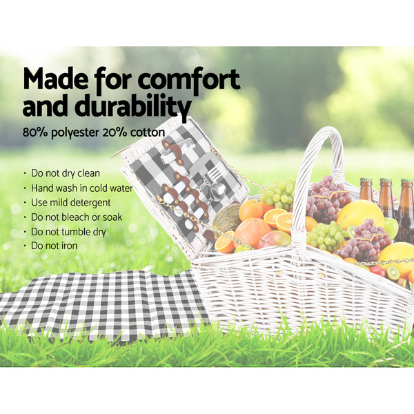 Alfresco 2 Person Picnic Basket Set Willow Vintage Baskets Insulated Blanket Bag