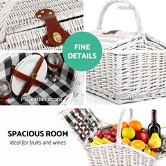 Alfresco 2 Person Picnic Basket Set Willow Vintage Baskets Insulated Blanket Bag