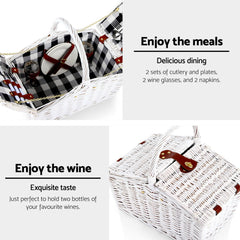 Alfresco 2 Person Picnic Basket Set Willow Vintage Baskets Insulated Blanket Bag