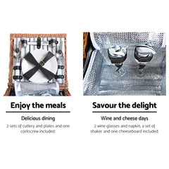 Alfresco 2 Person Picnic Basket Set Vintage Outdoor Baskets Insulated Blanket