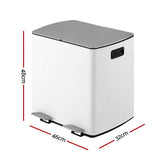 Cefito Pedal Bins Rubbish Bin Dual Compartment Waste Recycle Dustbins 40L White