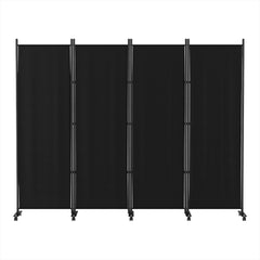 Artiss 4 Panel Room Divider Screen 217cm Wheel Fabric Black