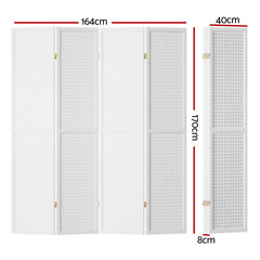 Artiss 4 Panel Room Divider Screen 164x170cm Pegboard White