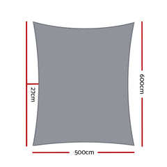 Instahut Shade Sail 5x6m Rectangle 280GSM 98% Grey Shade Cloth