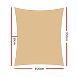 Instahut Shade Sail 6x7m Rectangle 280GSM 98% Sand Shade Cloth