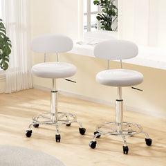 Artiss 2x Salon Stool Swivel Chair Backrest White