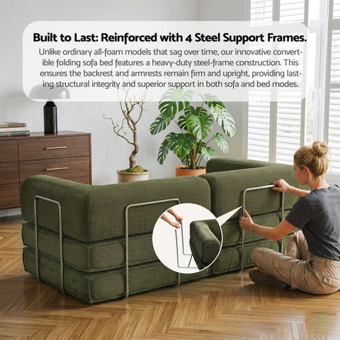 Artiss Convertible Folding Sofa Bed Pull Out Mattress Sleeper Couch Corduroy Green
