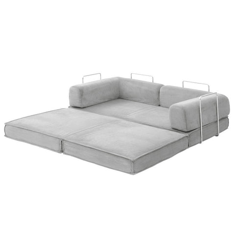 Artiss Convertible Folding Sofa Bed Pull Out Mattress Sleeper Couch Corduroy Grey