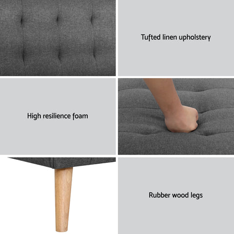 Artiss 2x Sofa Bed Couch Single Seater Fabric Grey
