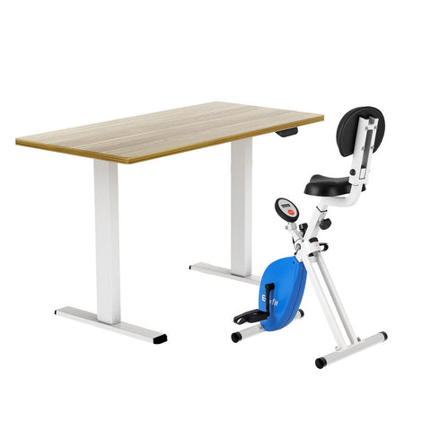 Artiss Under Desk Exercise Bike with 140cm Automatic Standing Desk Magnetic Resistance Oak