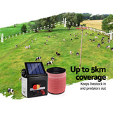 Giantz Fence Energiser 5KM Solar Powered Electric 1200M Poly Tape