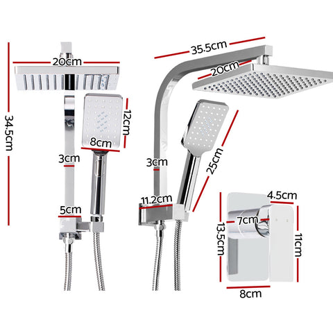 Cefito 8'' Rain Shower Head Set Handheld Square High Pressure Mixer Tap Chrome
