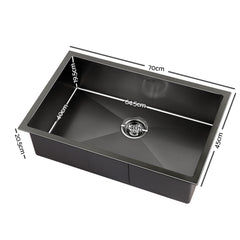 Cefito Kitchen Sink 70X45CM Stainless Steel Basin Single Bowl Black