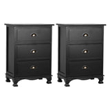 Artiss 2x Bedside Table 3 Drawers Vintage - THYME Black
