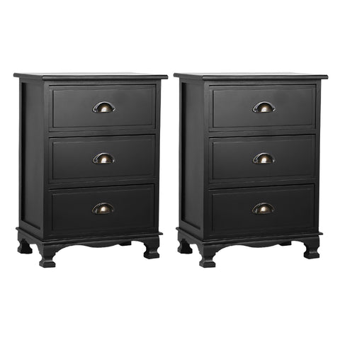 Artiss 2x Bedside Table 3 Drawers Vintage - THYME Black
