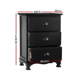 Artiss 2x Bedside Table 3 Drawers Vintage - THYME Black