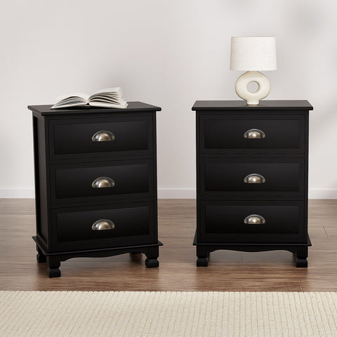 Artiss 2x Bedside Table 3 Drawers Vintage - THYME Black