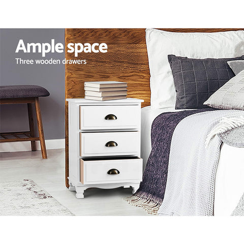 Artiss 2x Bedside Table 3 Drawers Vintage - THYME White
