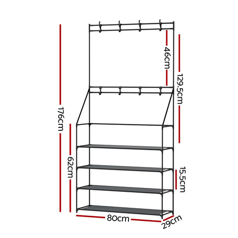 Artiss Shoe Rack Hall Tree 16 Pairs Black