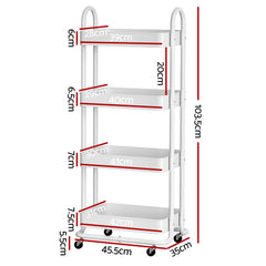Artiss Storage Trolley Kitchen Cart 4 Tiers White