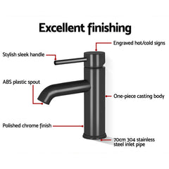 Cefito Bathroom Basin Mixer Tap Round Brass Faucet Vanity Laundry Black