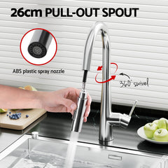Cefito Kitchen Mixer Tap Pull Out Round 2 Mode Sink Basin Faucet Swivel WELS Chrome
