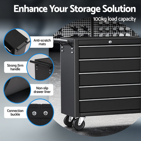 Giantz Tool Chest Trolley 10 Drawers Toolbox Storage Black