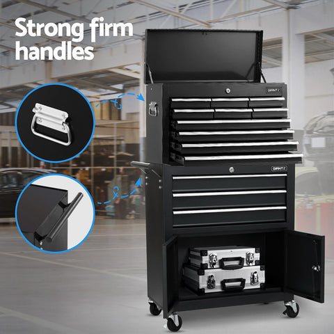 Giantz 13 Drawer Tool Box Cabinet Chest Toolbox Storage Garage Organiser Black