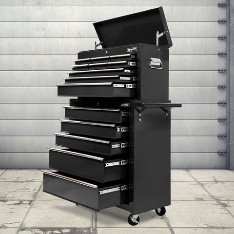Giantz 14 Drawer Tool Box Cabinet Chest Mechanic Garage Storage Trolley Black