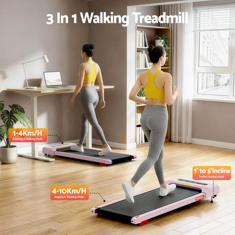 Everfit 3 in 1 Treadmill Electric Walking Pad Incline Under Desk Home Gym 380mm Pink
