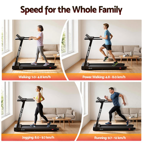 Everfit Treadmill Electric Home Gym Fitness Exercise Fully Foldable 450mm Black