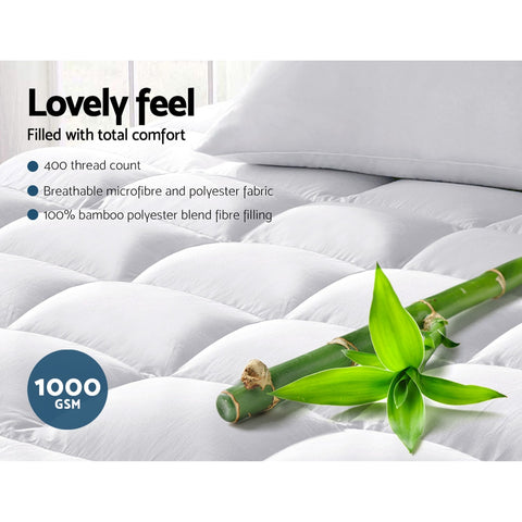 Giselle Bedding 5cm Bamboo Pillowtop Mattress Topper 1000GSM Mattress Pad for Back Pain Relief Washable Breathable Protector with 45cm Deep Pocket Queen