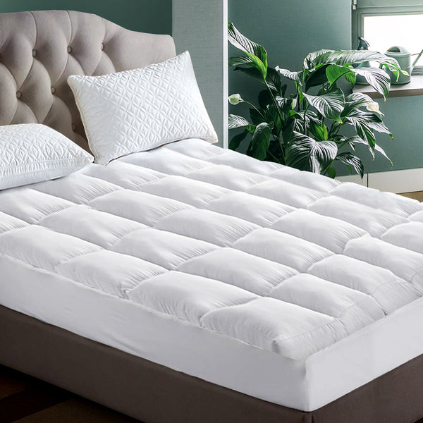 Giselle Bedding Pillowtop Mattress Topper 5cm Thick Pad for Back Pain Relief Washable Underlay Protector 1000GSM Microfibre Filling 45cm Deep Pocket Double