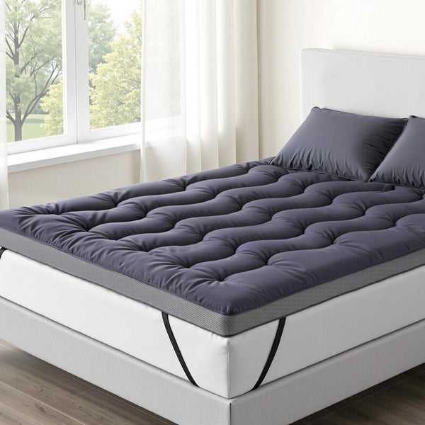 Giselle Bedding 5cm Pillowtop Topper Bamboo Polyester Blend Fibre Pad for Back Pain Relief Washable Overfilled Bed Protector 500GSM Double