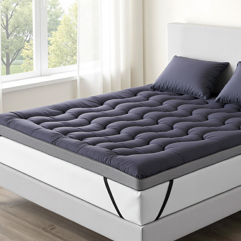 Giselle Bedding 5cm Pillowtop Topper Bamboo Polyester Blend Fibre Pad for Back Pain Relief Washable Overfilled Bed Protector 500GSM King