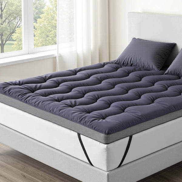 Giselle Bedding 5cm Pillowtop Topper Bamboo Polyester Blend Fibre Pad for Back Pain Relief Washable Overfilled Bed Protector 500GSM Queen