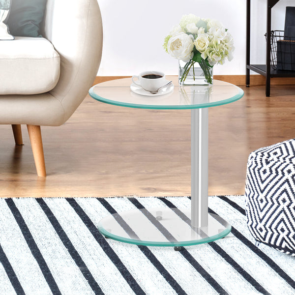 Artiss Coffee Table Oval Tempered Glass Side End Beside Tables Cafe 45cm