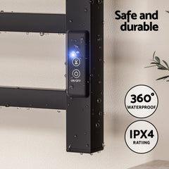 Devanti Heated Towel Rail 8 Square Bars with Timer Electric Heater Warmer Rack