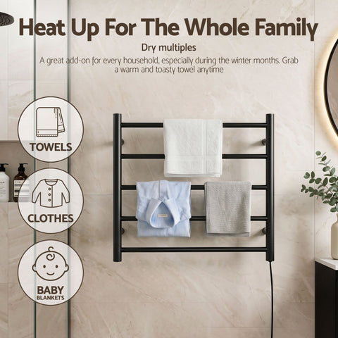 Devanti Electric Heated Towel Rail Rack 5 Bars Wall Mounted Clothes Dry Warmer