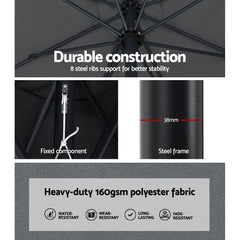 Instahut Outdoor Umbrella 3m Base Beach Pole Garden Tilt Sun Patio UV Charcoal