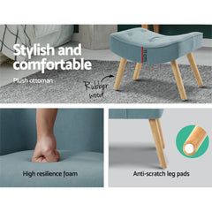 Artiss Armchair Set with Ottoman Blue Lansar